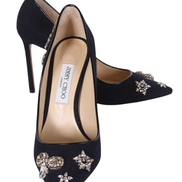 Jimmy Choo Crystal Embellished Romy 100 Flannel Pumps - Picture 7 of 10